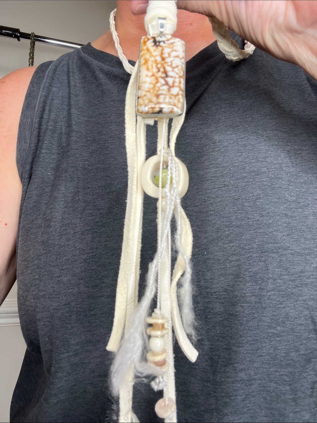 Boho Cream Braided Fringe Necklace With Natural Accents — image 4 of 4